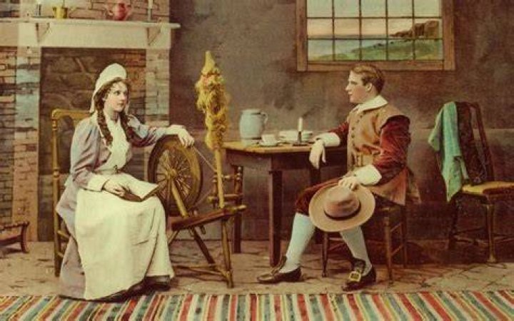 What happened with Myles Standish John Alden and Priscilla Mullins?
