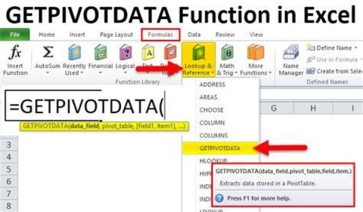 Where is the Getpivotdata function in Excel?